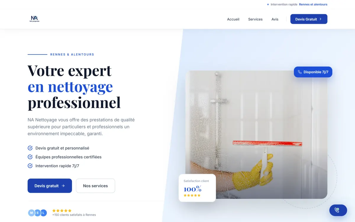 Page d’accueil du site NA Nettoyage sur ordinateur