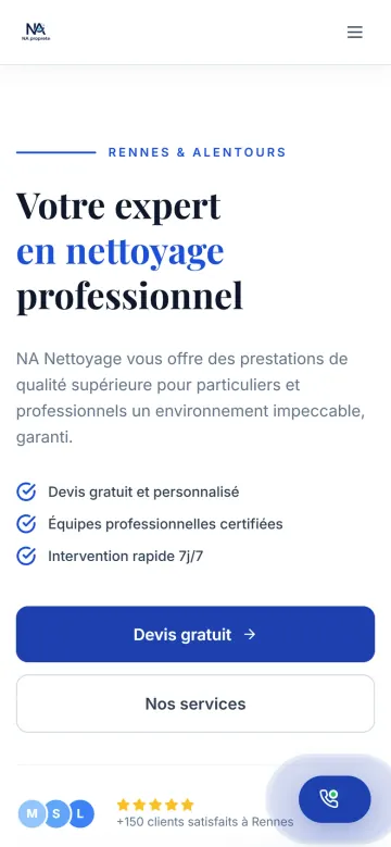 Version mobile du site NA Nettoyage
