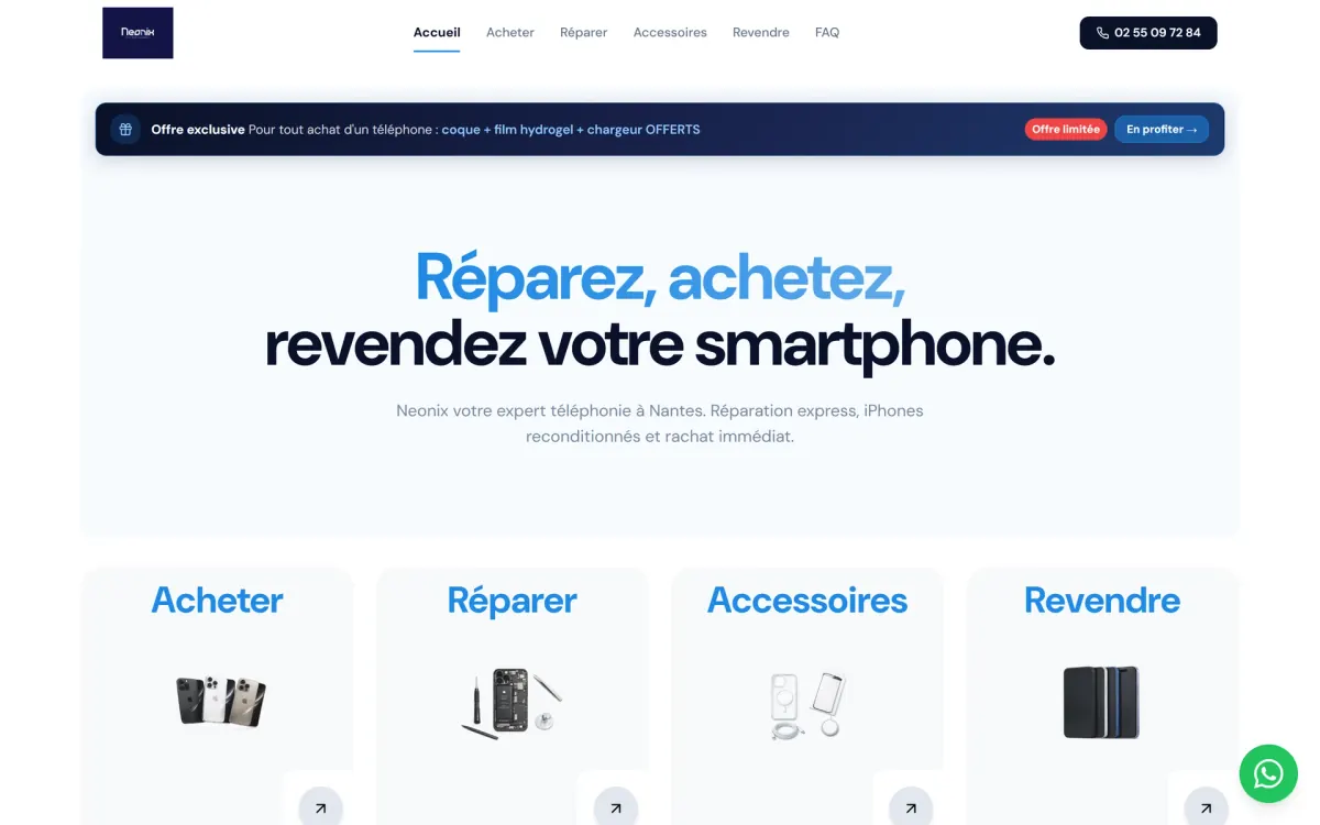 Page d’accueil du site Neonix sur ordinateur