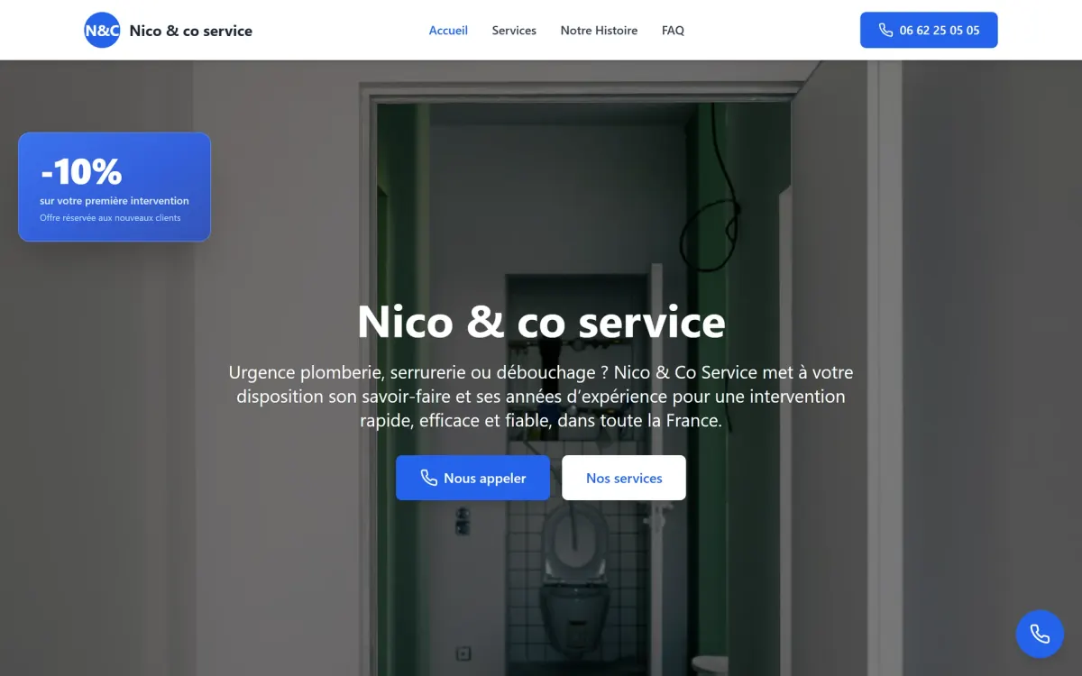 Page d’accueil du site Nico & Co Service sur ordinateur