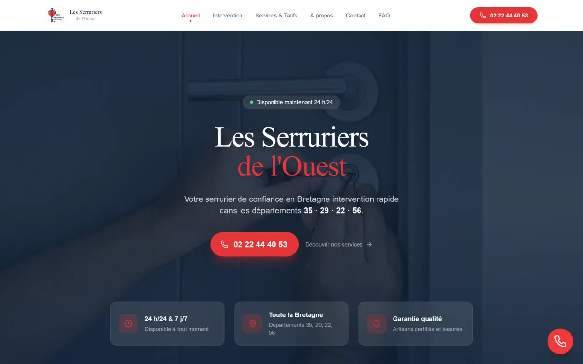 Page d’accueil du site Les Serruriers de l’Ouest sur ordinateur