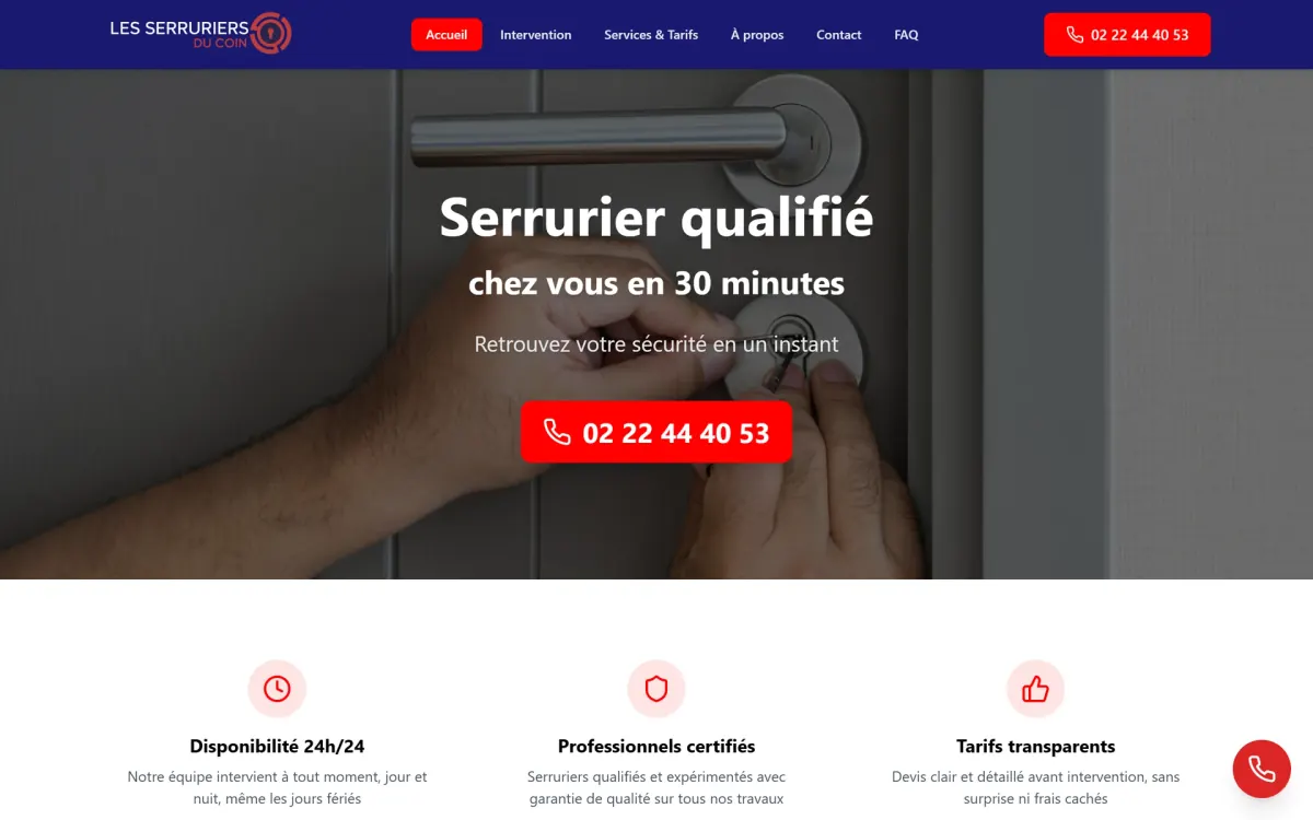 Page d’accueil du site Les Serruriers du Coin sur ordinateur