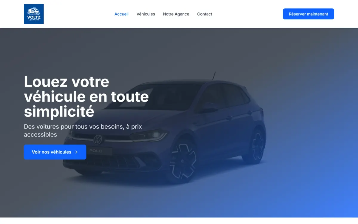 Page d’accueil du site Voltz Location sur ordinateur